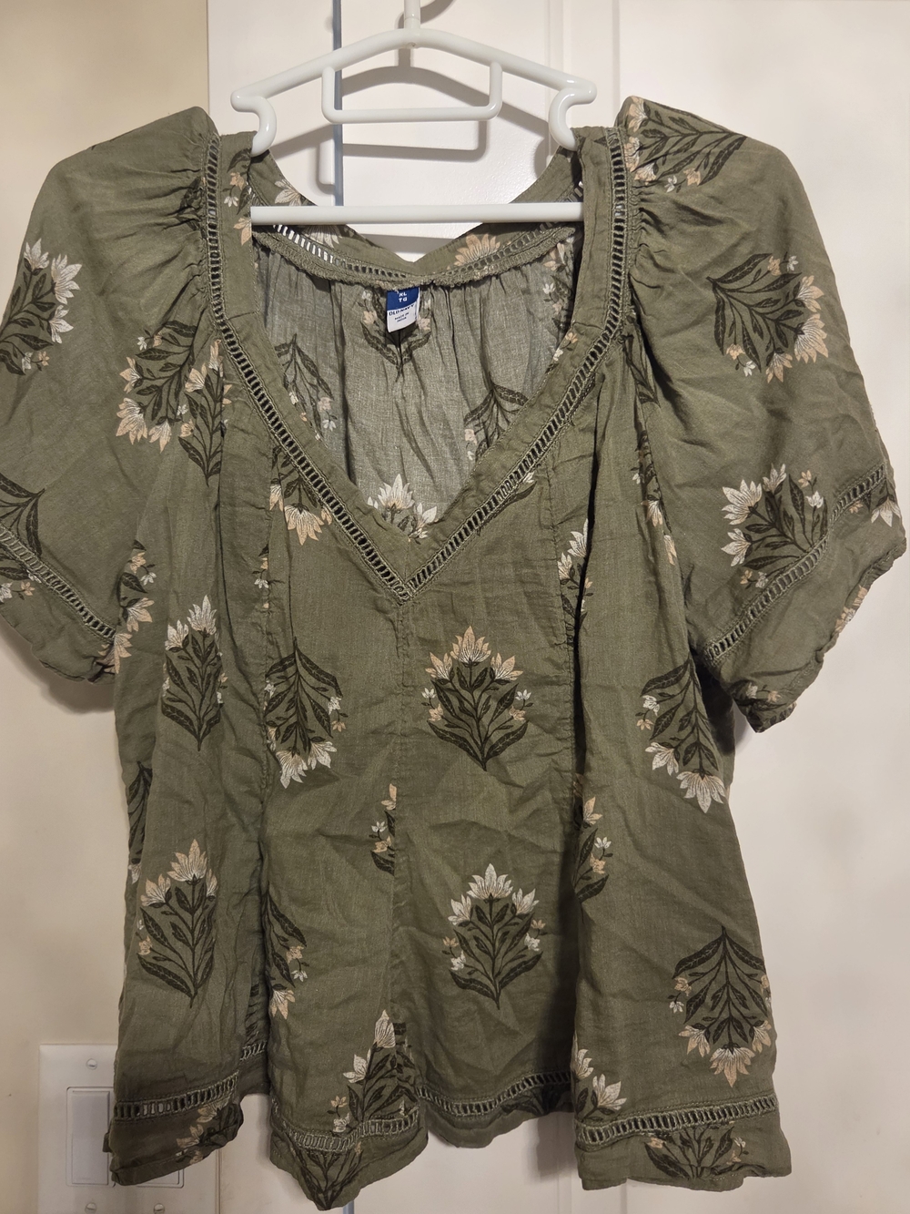 Old Navy Olive Green Floral Peasant Blouse